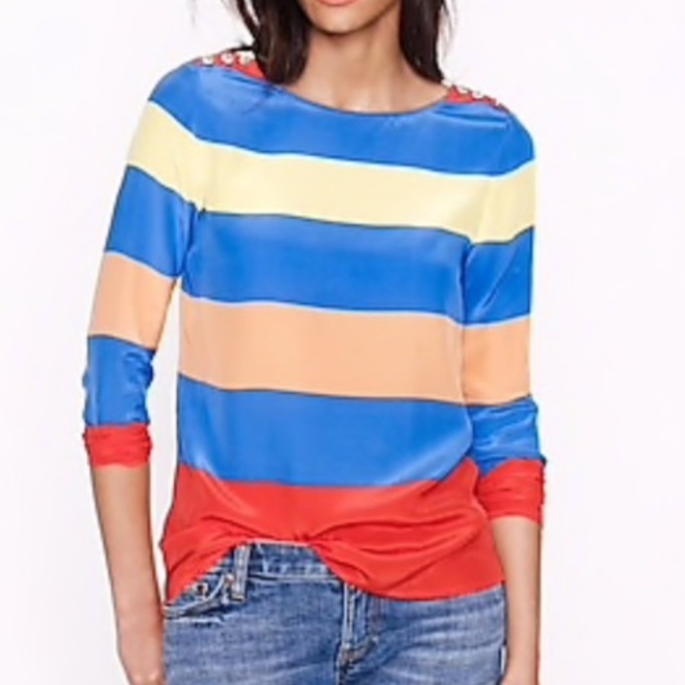 Striped Silk Top, J Crew, Anchor Buttons